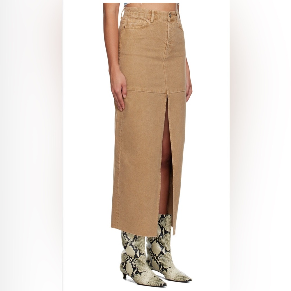 Reformation Camel denim Midi Skirt with Front Slit - Picture 3 of 13